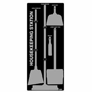 5S Supplies 5S Housekeeping Shadow Board Broom Station Version 1 - Black Board / Gray Shadows HSB-V1-BLACK/GRAY-BO